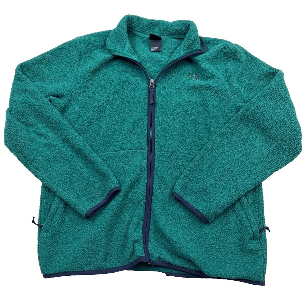 The North Face Jacket Men Large Green Blue Fleece Full Zip Hiking Outdoor Adult